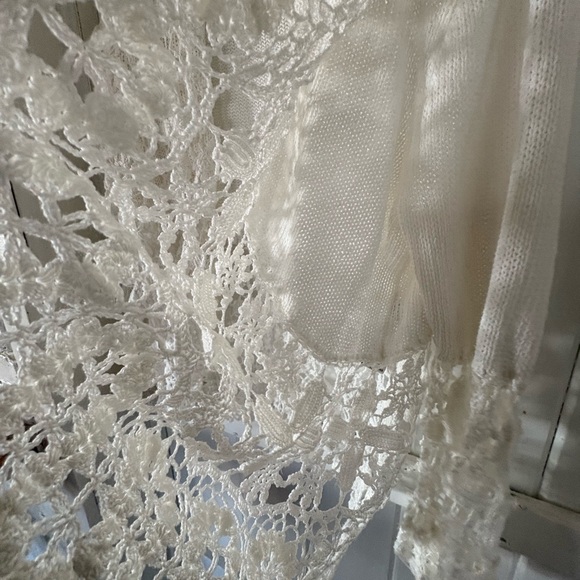 Vintage White Crochet Lace cardigan sweater light weight Large Nine West - Picture 5 of 13